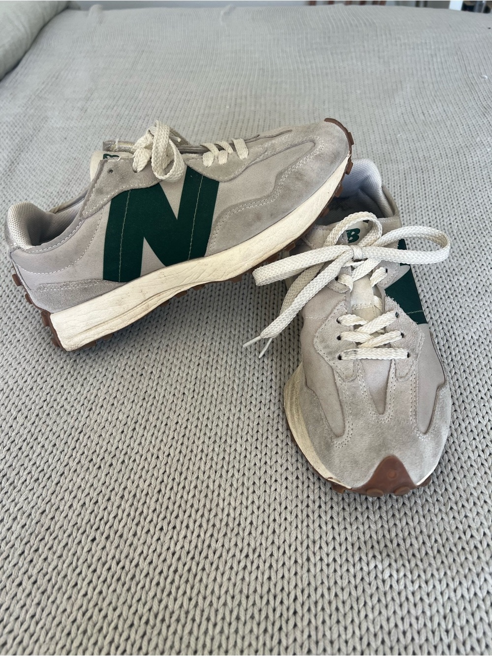 New Balance 327 Women’s Gray Suede Sneakers with Green